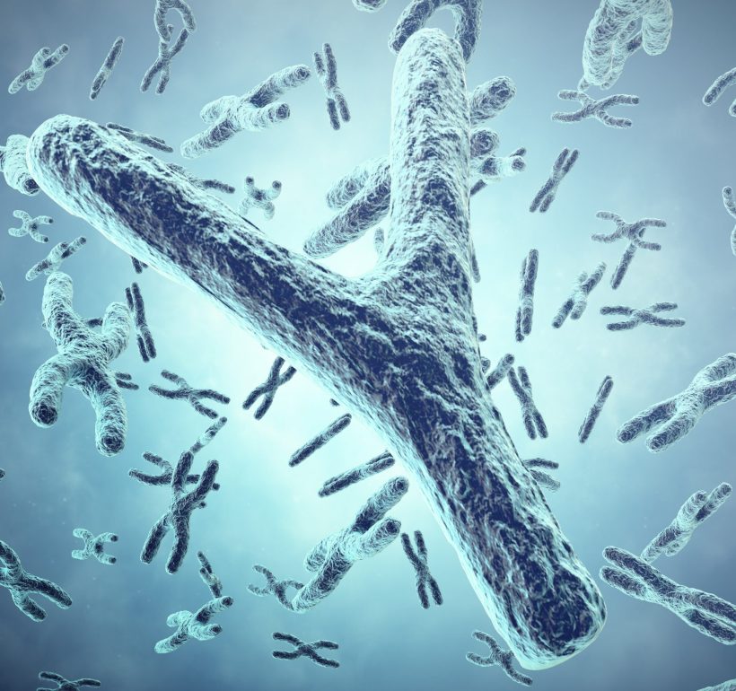 Y Chromosome in the foreground, a scientific concept. 3d illustration.